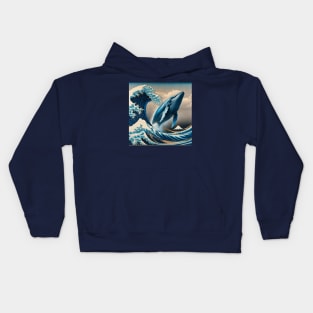 Kanagawa wave - Funny Blue Whale Meme Kids Hoodie